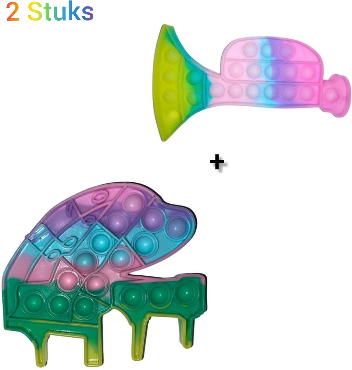 Fidget toys Pakket | 2 stuks Pop it Regenboog Multi Color | Piano + Trompet | Anti stress 2021 | Van Tik Tok | Meisjes jongens volwassenen | Verjaardag of Kerst cadeautip